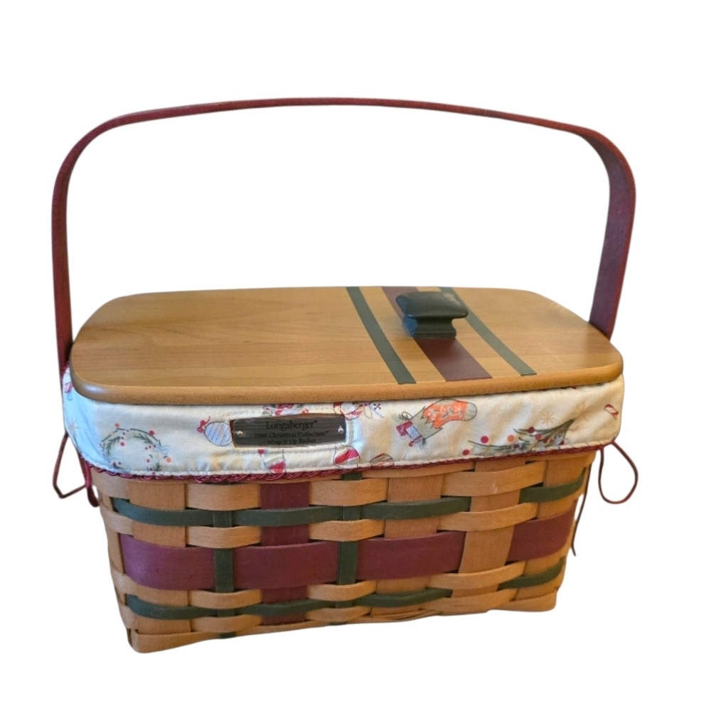 Longaberger Woven Picnic Basket 2008 Christmas Collection Wrap It Up Basket  Vtg